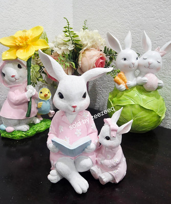 Easter Bunny Rabbit Momma Mama Baby Bunny Reading Figure Figurine Spring