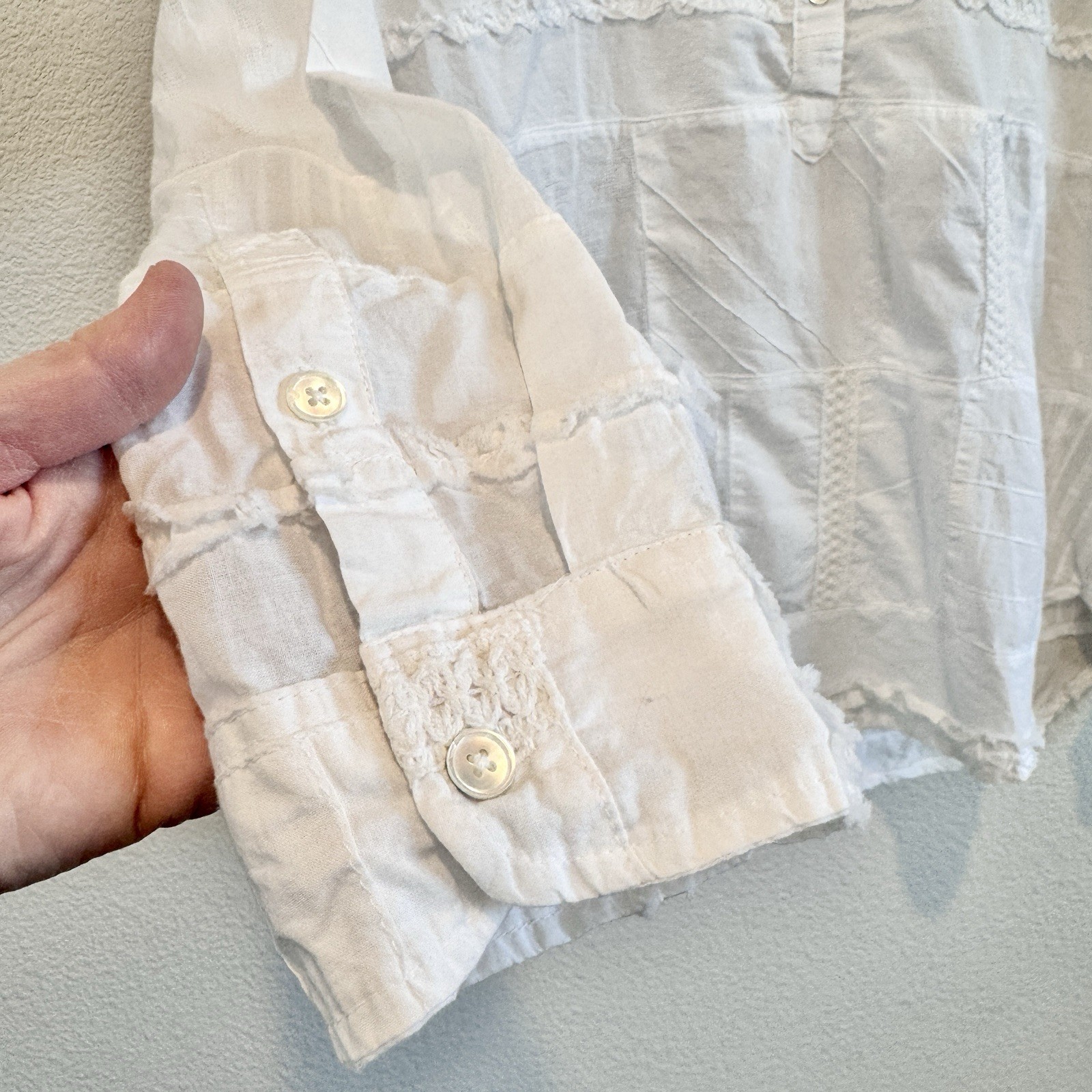 Dylan Boho Patchwork White Button Down Cottagecor… - image 3