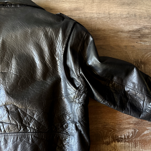 Black Genuine Leather Motorcycle Jacket Silver Bike Brand Size Lg. 40 Waist belt - Picture 9 of 16