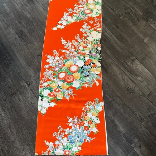 Orange Blossom Furisode #A 14x42 Vintage Seide japanischer Kimono Stoff RT61 - Bild 2 von 6