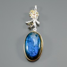 Antique jewelry 37 ct Natural Labradorite Pendant 925 Sterling Silver  /NP50637