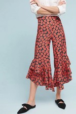 Anthropologie ETT:TWA Ruffle Hem Pants Women Size 6 Floral Wide Leg Virginie