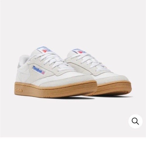 Reebok Club C 85 Low Top Lace-Up Sneakers Solid White Gray Gum