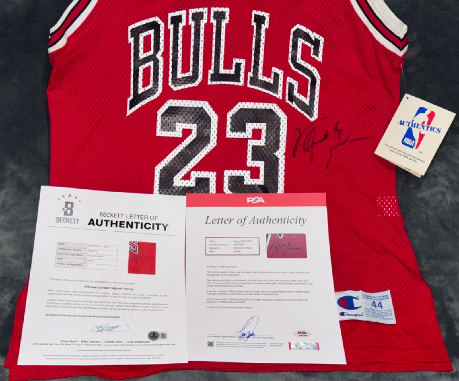Michael Jordan Vintage 1980's Champion Bulls Jersey w/ Tags Signed Auto PSA BAS view 14