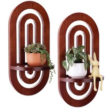Set of 2 Boho Wall Floating Shelves, Wood Arched Wall Mounted Display Shelf B...
