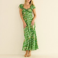Women Doen Silk Blend Floral Puff Sleeve A-line Midi Dress
