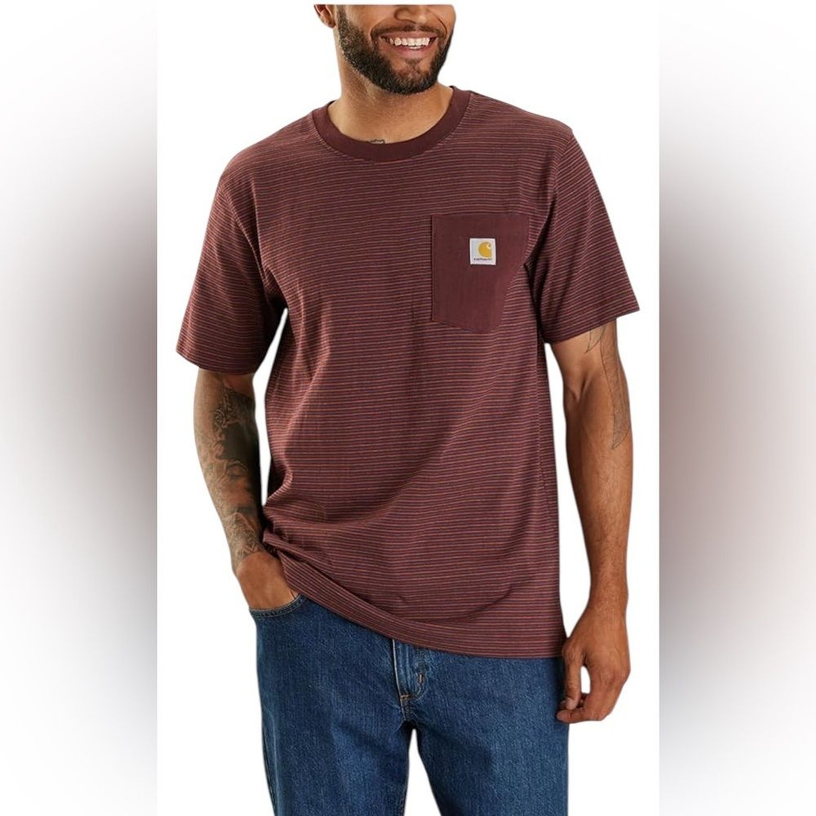 Carhartt Relaxed Fit Heavyweight Pocket Tee Short Sleeve Stripe Mens XL