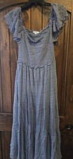 Max Studio London Dress Medium Blue Ruffle Long Maxi Short Sleeve Summer Ruched