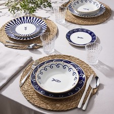 Servizio Piatti Tavola 18 Pezzi TOGNANA Sardine Blu Mare Pesci Set per 6 Persone