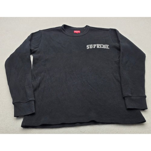 Supreme, Supreme Thermal Waffle Knit Shirt Mens L Black Embroidered Arc Logo Long Sleeve