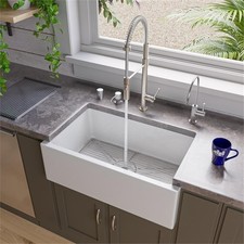 Pemberly Row 30" White Apron Solid Thick Wall Fireclay Single Bowl Farm Sink