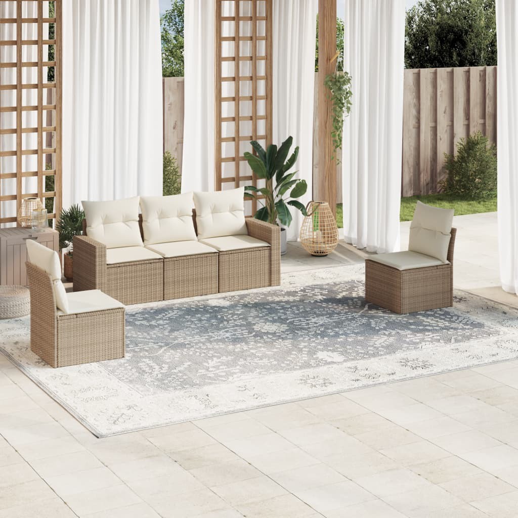 Garden Sofa Set Beige PE rattan, powder-coated steel Standard