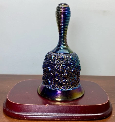 Fenton Art Glass Bell Daisy & Button Carnival Iridescent Amethyst Purple Vintage