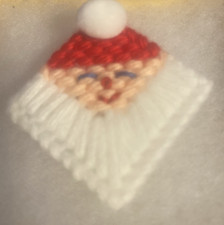 VTG Needlepoint Brooch Pin Handmade Santa Claus Head Christmas Retro 1.5" pompom