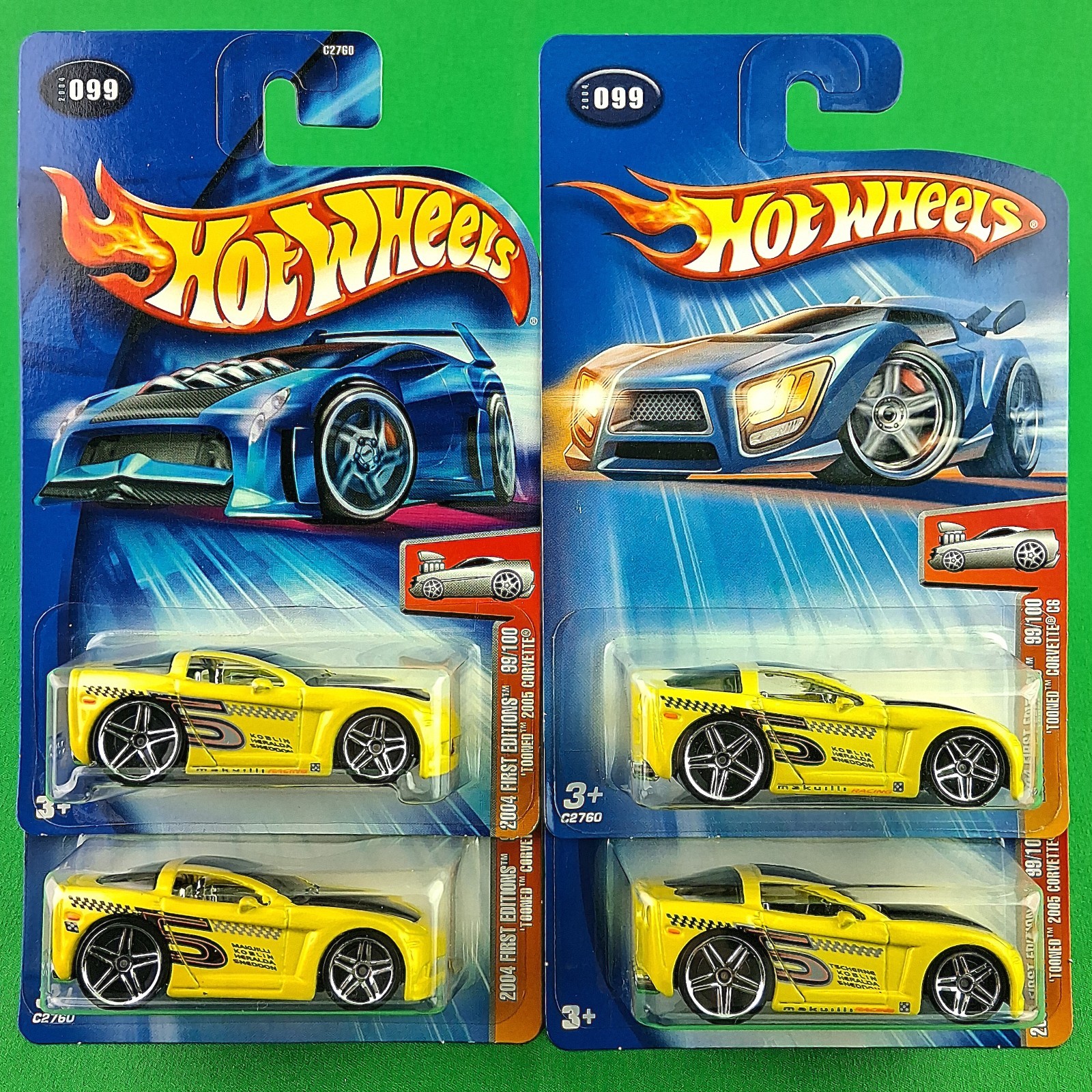 2004 Hot Wheels 'Tooned Corvette C6 First Editions Yellow PR5  (Lot of 4)