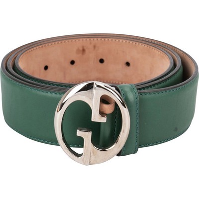 Gucci Green Leather Interlocking G Buckle Belt Schnalle Gürtel Gürtel