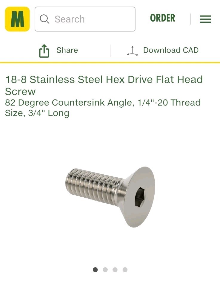 (3pk) 1/4-20x3/4 Stainless Flat Head Socket Cap Screw Countersink  McMaster-Carr