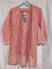 Embroidered Salmon Peach Kurta Tunic Top Indian Pakistani Ethnic Wear M