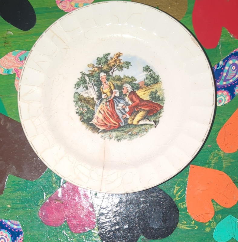 The Cronin China Co. Minerva Ohio White Plates (2) Courting Couple Scene