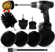 Drill Brush Attachment Set 7 Pack 1/4In Power Scrubber Brush + Extend Long Rod