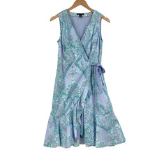 Tommy Hilfiger Sheath Dress Womens Small Multi Paisley Wrap V Neck Drawstring