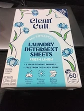 CLEAN CULT LAUNDRY DETERGENT SHEETS   Fresh Linen Scent 60 Loads