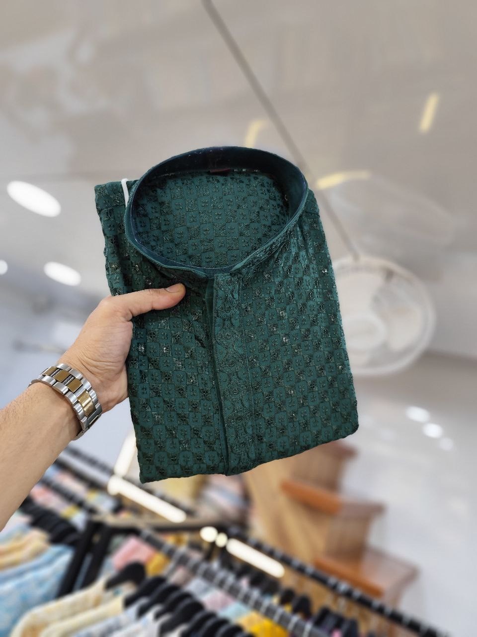 Pesado Bordado Algodón de Diseño Kurta Pijama Juego Para Hombre Ropa de Fiesta