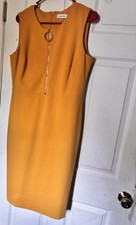 Calvin Klein Yellow Sleeveless Dress Front Zip Back Zip Elegant Shift Dress