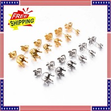10PCS Stainless Steel Earring Posts 3-8mm Cup Base Stud Settings Jewelry DIY USA