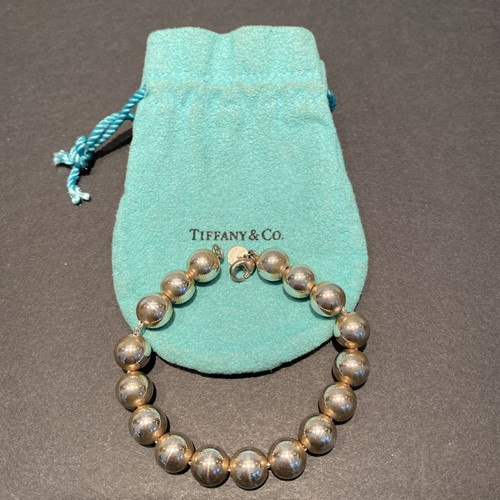 Tiffany & Co. Sterling Silver HardWear 10mm Bead Ball Bracelet 7.25" Suede Pouch - Picture 1 of 9