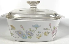 Corning Ware Pastel Bouquet A-1 1/2-B 1.5L Casserole Dish W/Pyrex P-7-C Lid