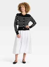 Women's Lady Jacket Cardigan - A New Day Black/White Striped XS