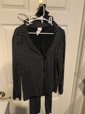 Black  White Gangster Costume Adult Men OSFM Jacket Pants Dickie With Tie