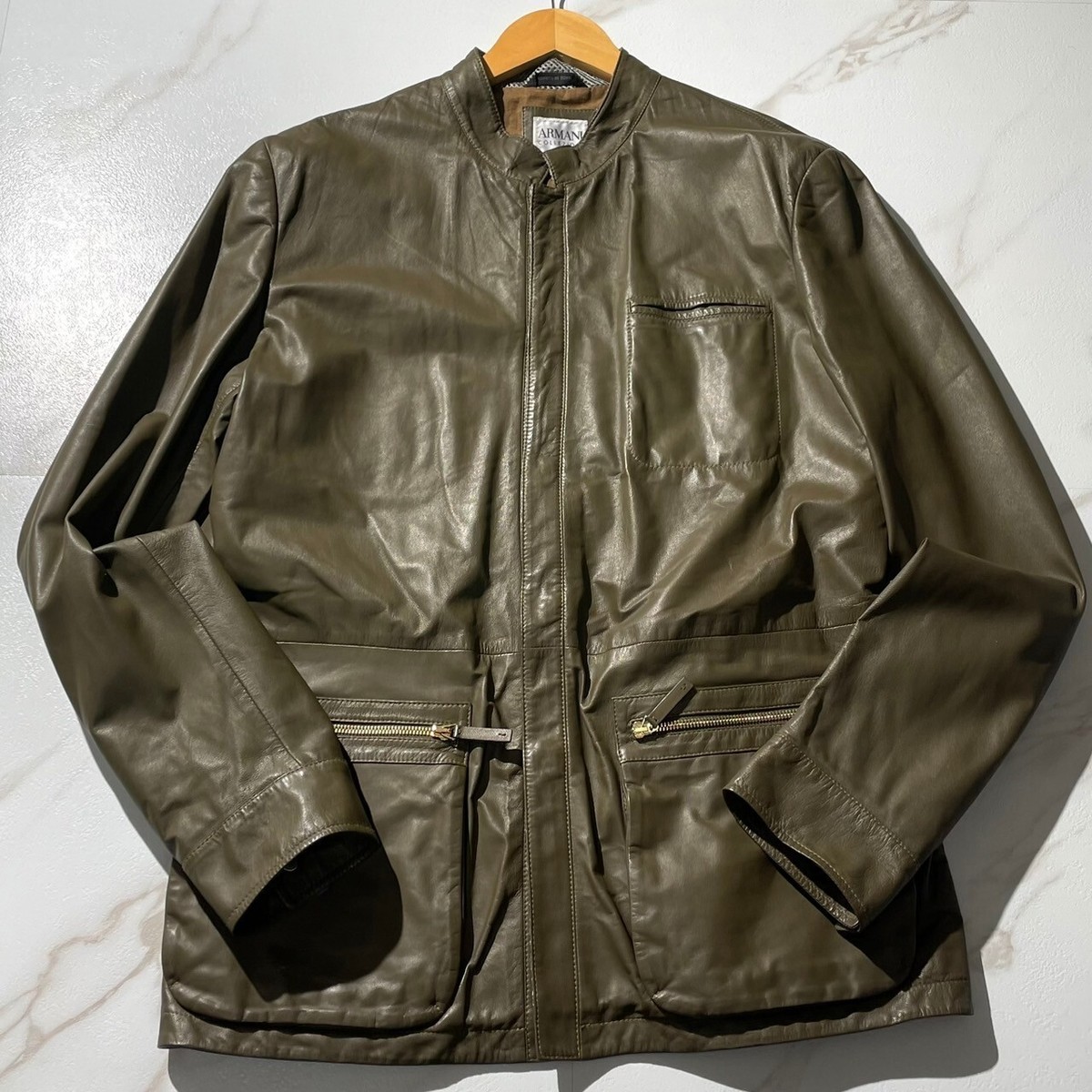 GIORGIO ARMANI イタリア製 lamb leather ARMANI COLLEZIONI Lamb Leather Jacket Riders Size:50 (XL