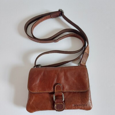 Jack Georges Voyager Brown Buffalo Leather Mini Crossbody Bag Purse 