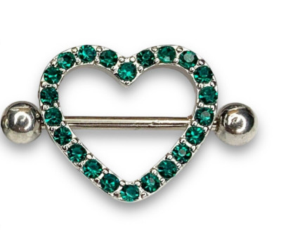 1.50Ct Round Emerald Green Pair Heart infinity Nipple Ring 14K White Gold Plated
