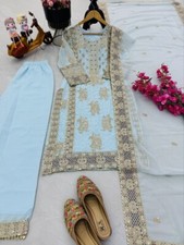 Beautiful Heavy Chinnon Silk Skyblue Top Palazzo With Dupatta For Wedding Wear