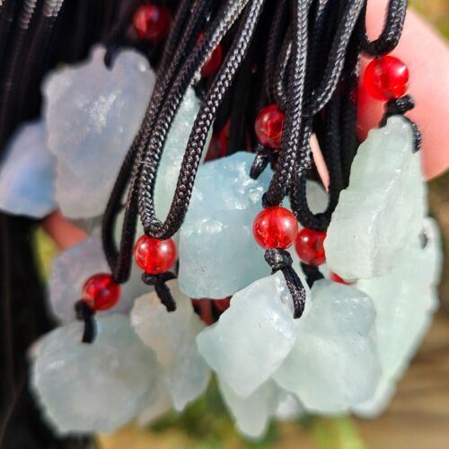 Aquamarine Pendant Obsidian Red Agate Necklace Crystal Raw Gemstone Jewellery - Picture 15 of 18