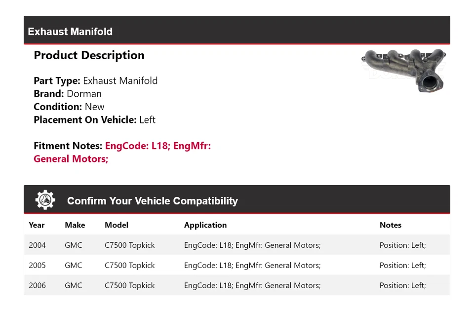 Colector de escape izquierdo para GMC C7500 2004-2006 Topkick Dorman 2005 Foto 2 de 4