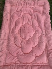 ANTIQUE VINTAGE ART DECO FEATHER PINK QUILT EIDERDOWN EMBROIDERED SATIN SINGLE