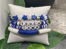 4 PC Boho Beaded Stackable 7  Plus Stretch Charm Bracelet Set Football B3102