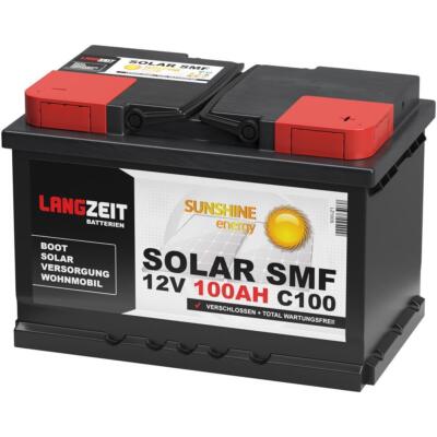 Solarbatterie 12V 100Ah Wohnmobil Solar SMF Versorgungs Batterie Solarakku 80Ah