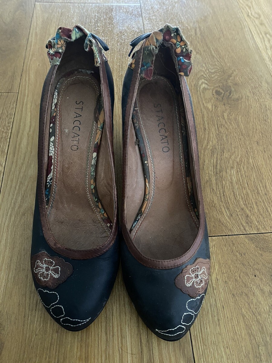 Women Staccato Pavers Black White Floral Wedge Slip On Sandal Shoes Size