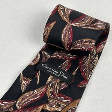 Christian Dior Monsieur Neck Tie Black Acanthus Leaves 100% Silk Made in USA
