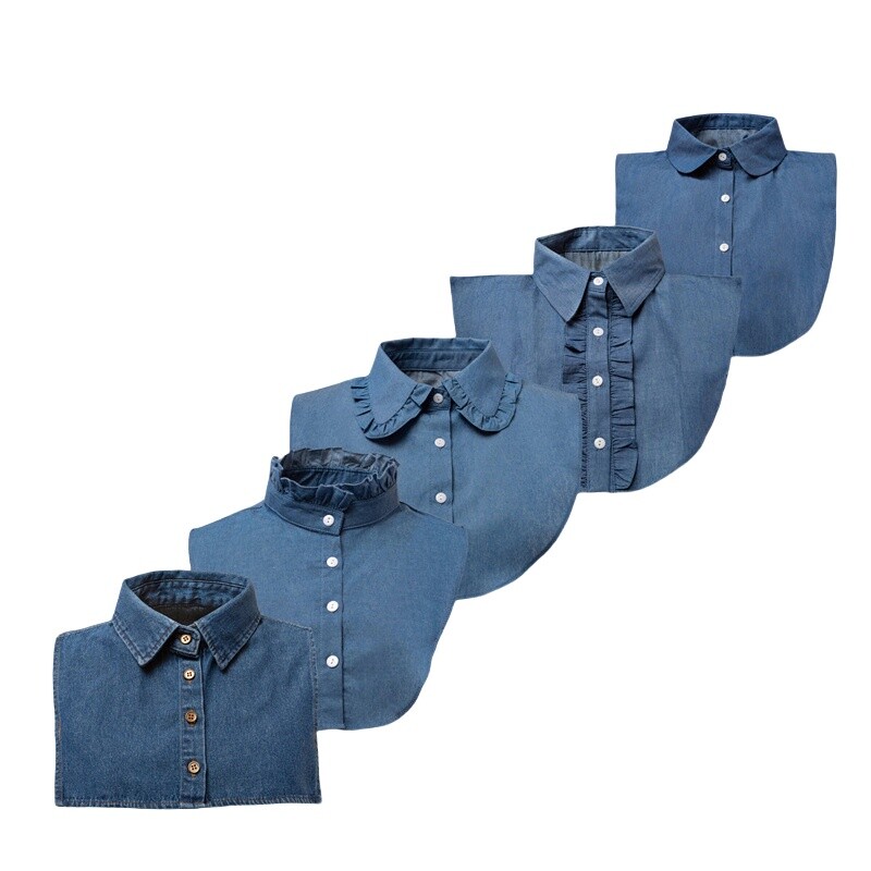 Mujeres Denim Desmontable Cuello Falso Solapa Cuello Media Camisa Falso Prendas para el torso Gargantilla Decoración
