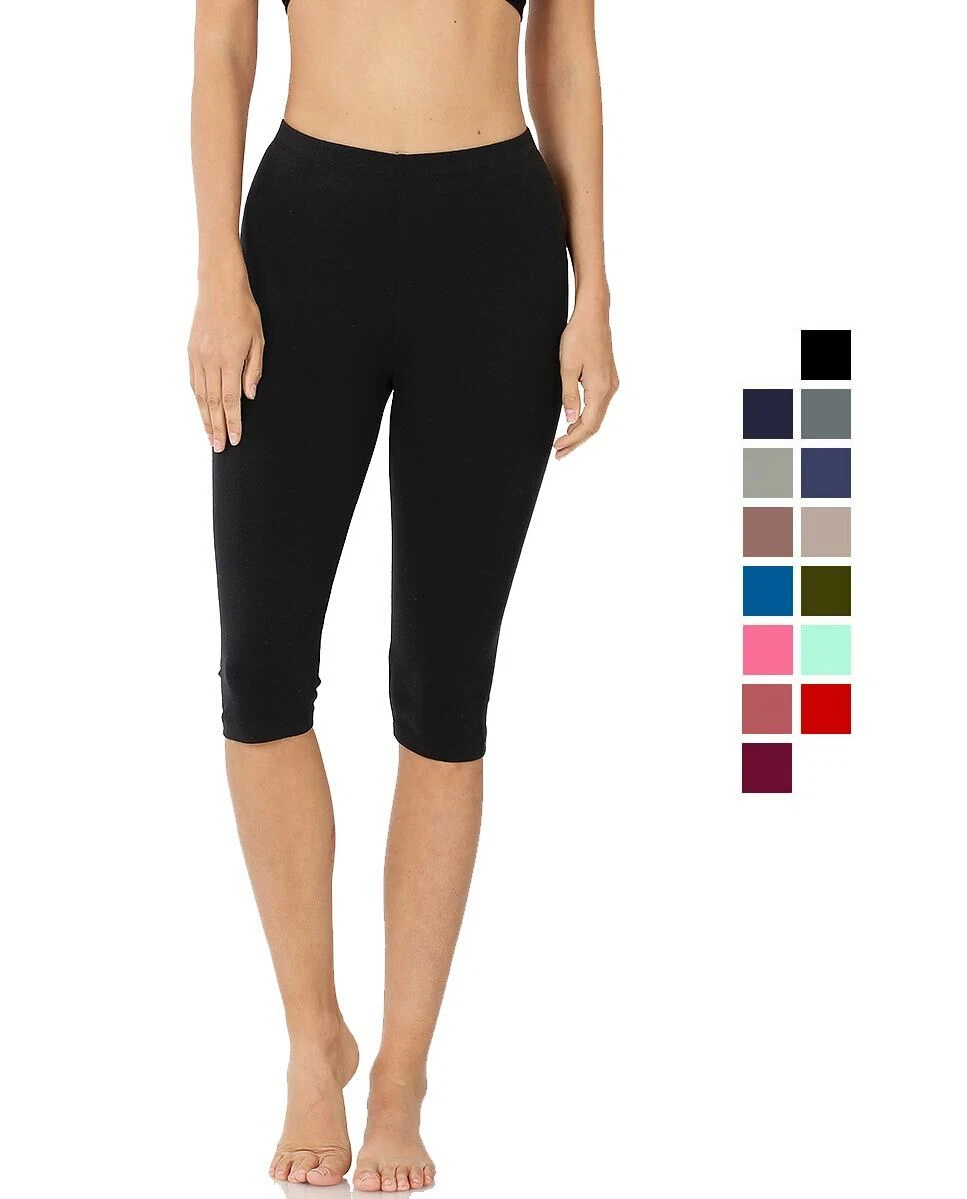 Premium Cotton Capri Length Leggings Yoga Pants Stretchy Basic Everyday