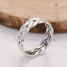 Braided Pattern Band Ring, 925 Sterling Silver Band Ring, Unisex Band Ring