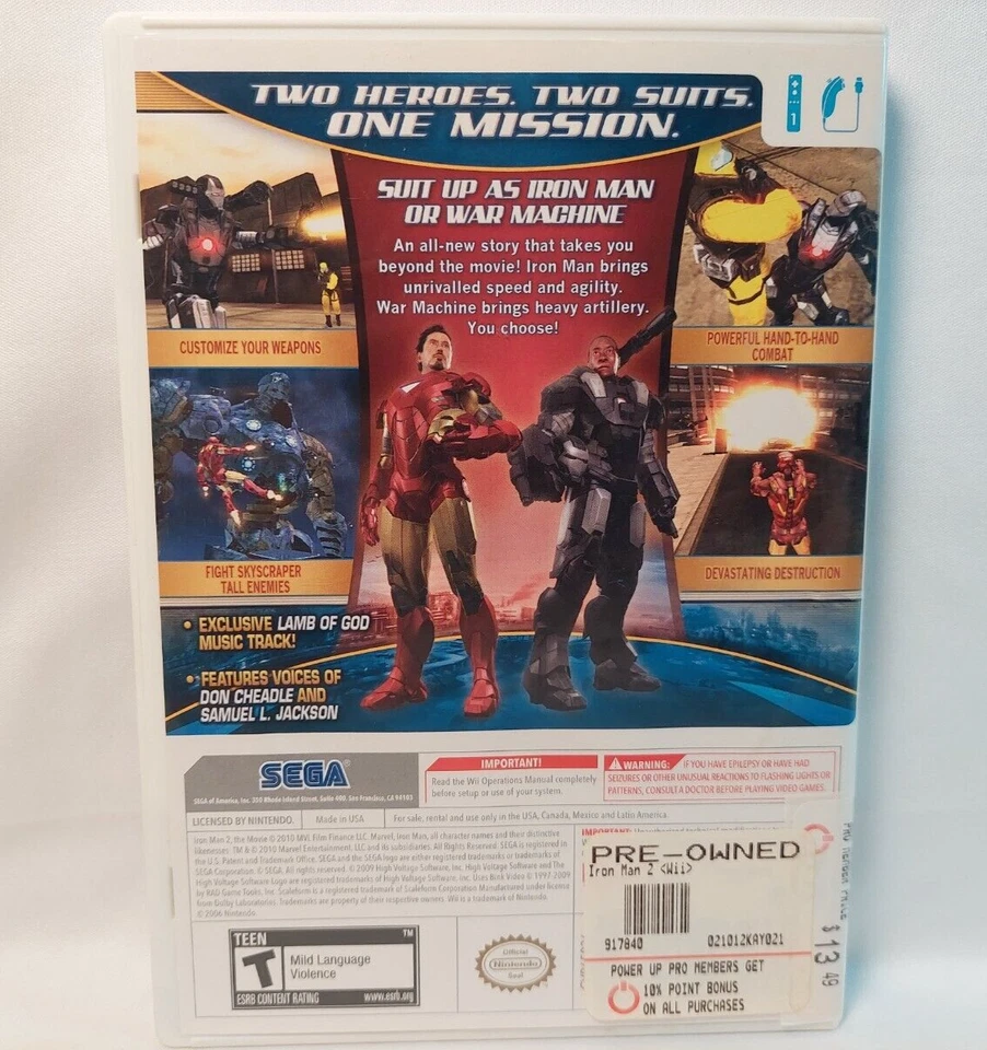 Iron Man 2 II Nintendo Wii Complete with Manual by Sega Tested Video Game Marvel - Image 2 of 4