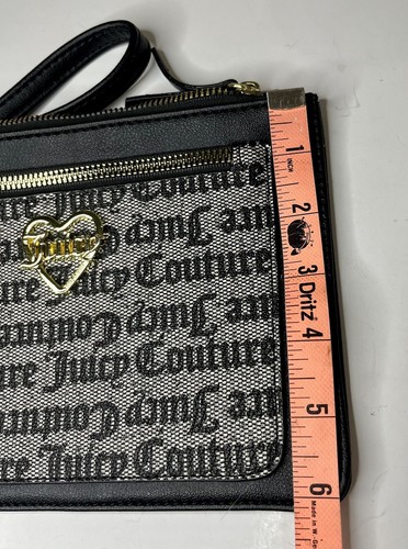 Juicy Couture Status Black Beige Logo Front Pouch Wristlet Y2K - Picture 5 of 5