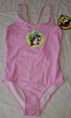 BUC-EE'S Girl's 1 Piece Swim Suit YOUTH MEDIUM Buc-ee The Beaver Pink New